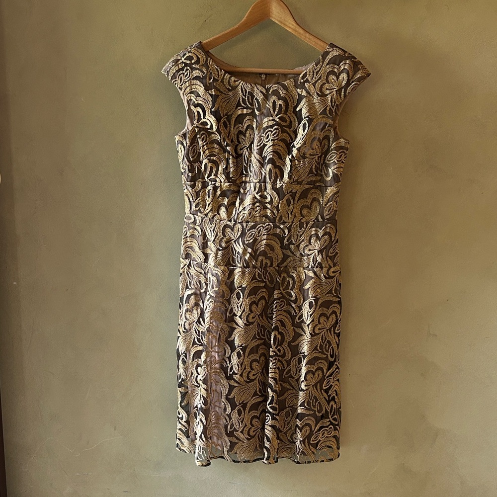 Alex Evenings Gold Embellished Sheath Midi Dress